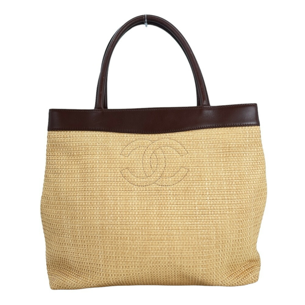 CHANEL straw bag tote x leather handbag